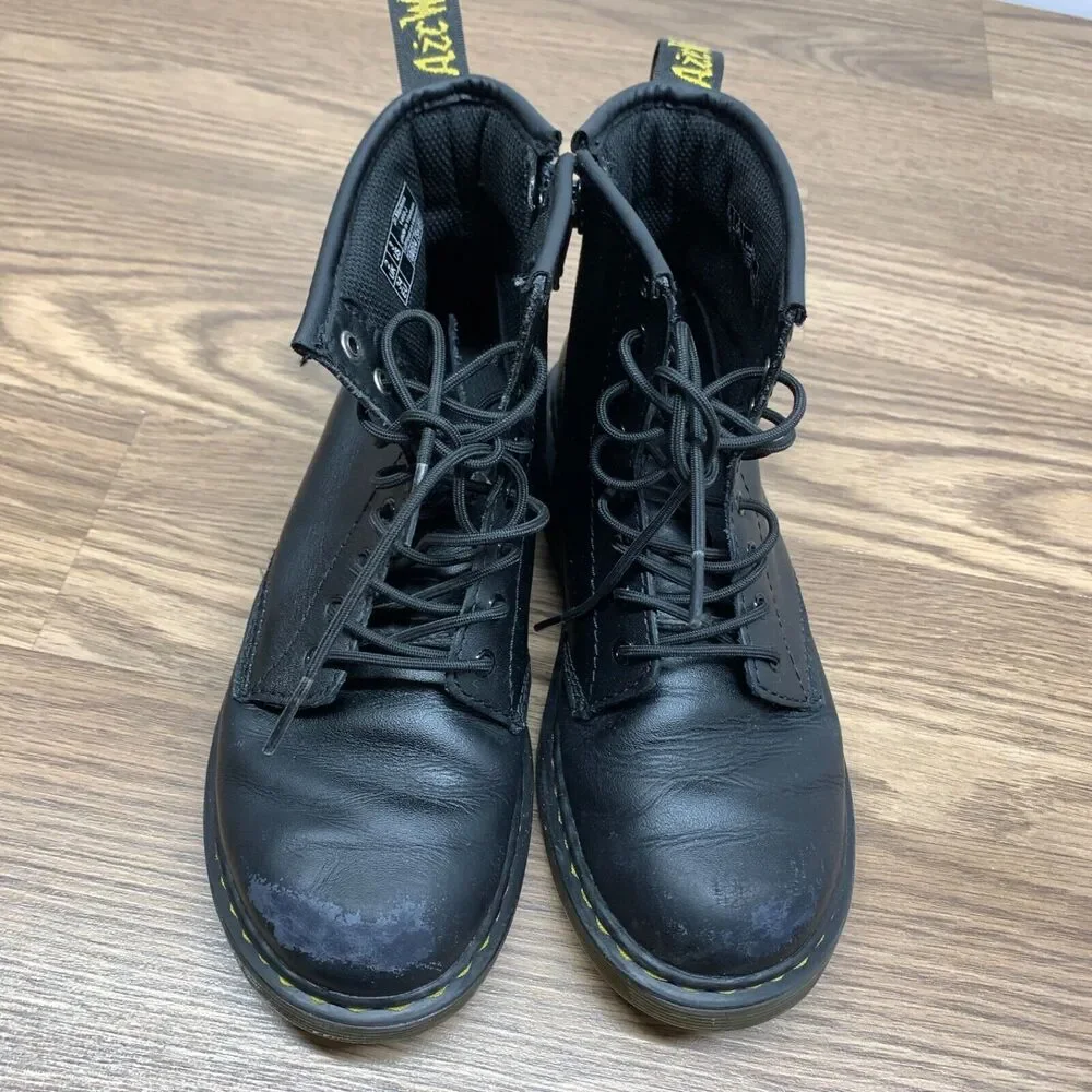 Dr.‎ Martens Junior Kids 1460 Softy Black Leather Lace Up Zip Boots Size 3 EU 34
